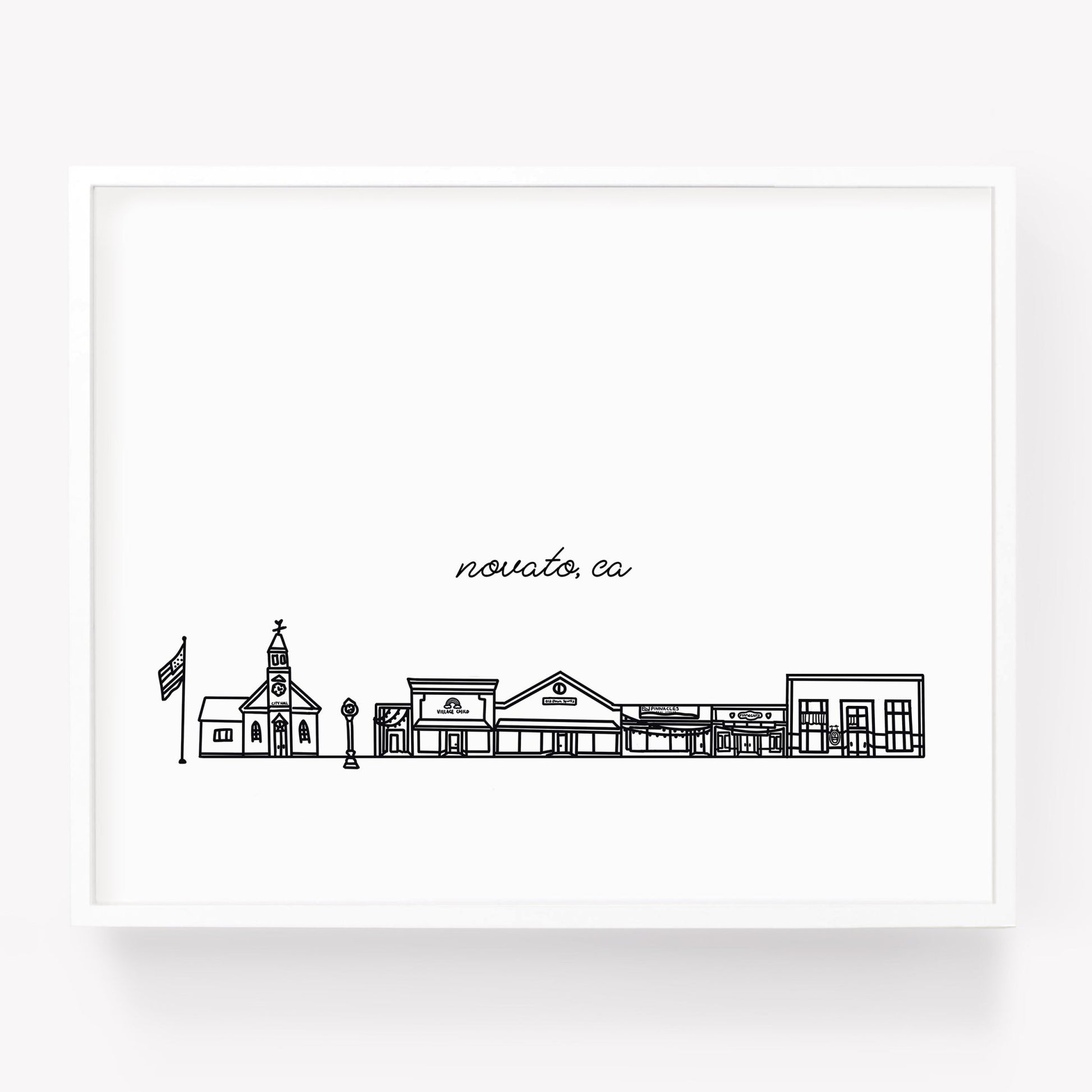 A city art print of a skyline drawing of Novato California - Sparks House Co