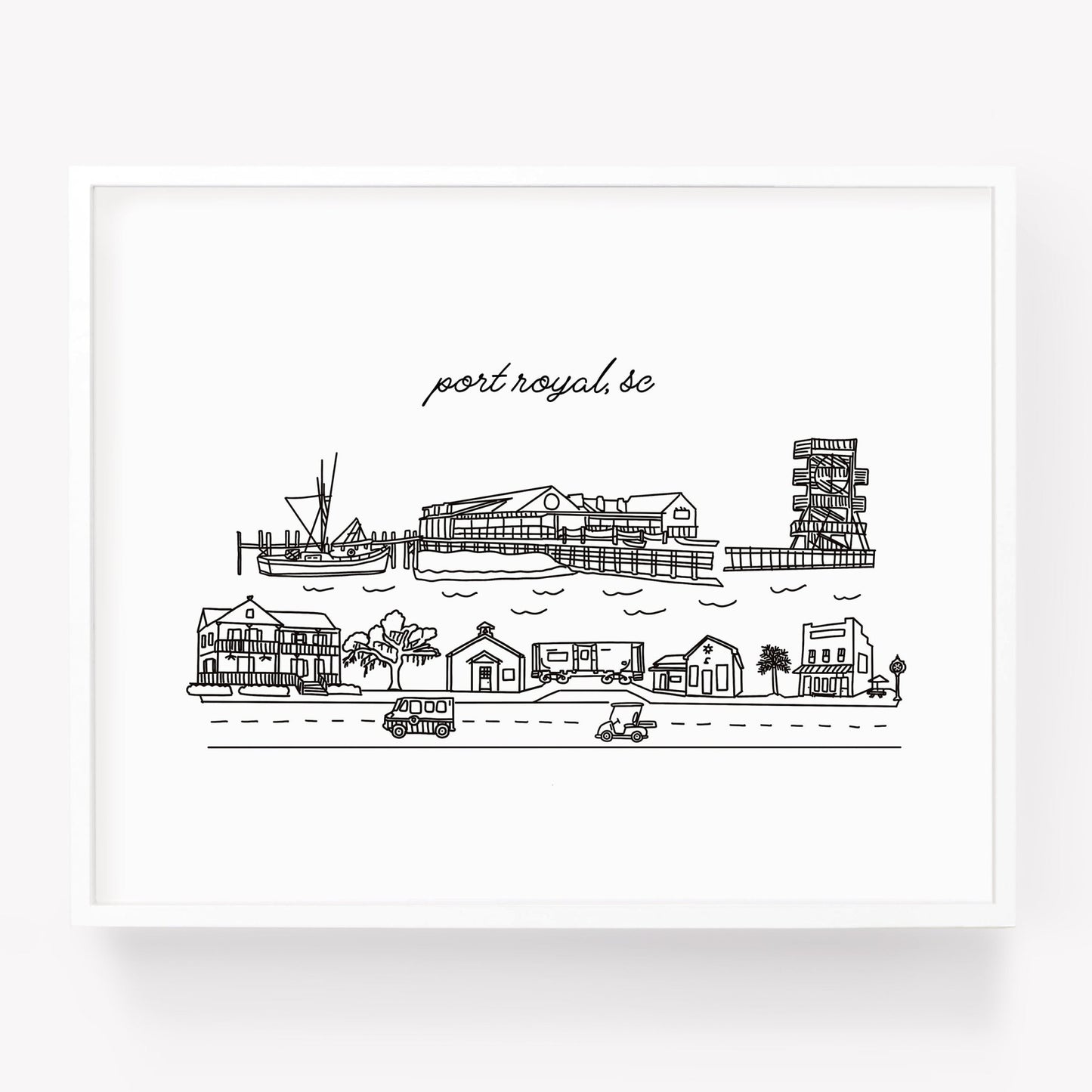 A city art print of a skyline drawing of Port Royal South Carolina - Sparks House Co