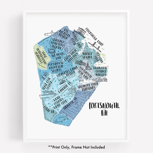 An illustrated map of Portsmouth NH, as a print - Sparks House Co