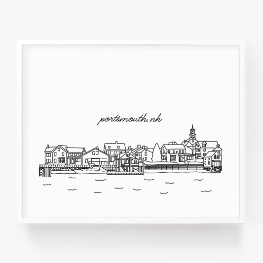 A city art print of a skyline drawing of Portsmouth New Hampshire - Sparks House Co