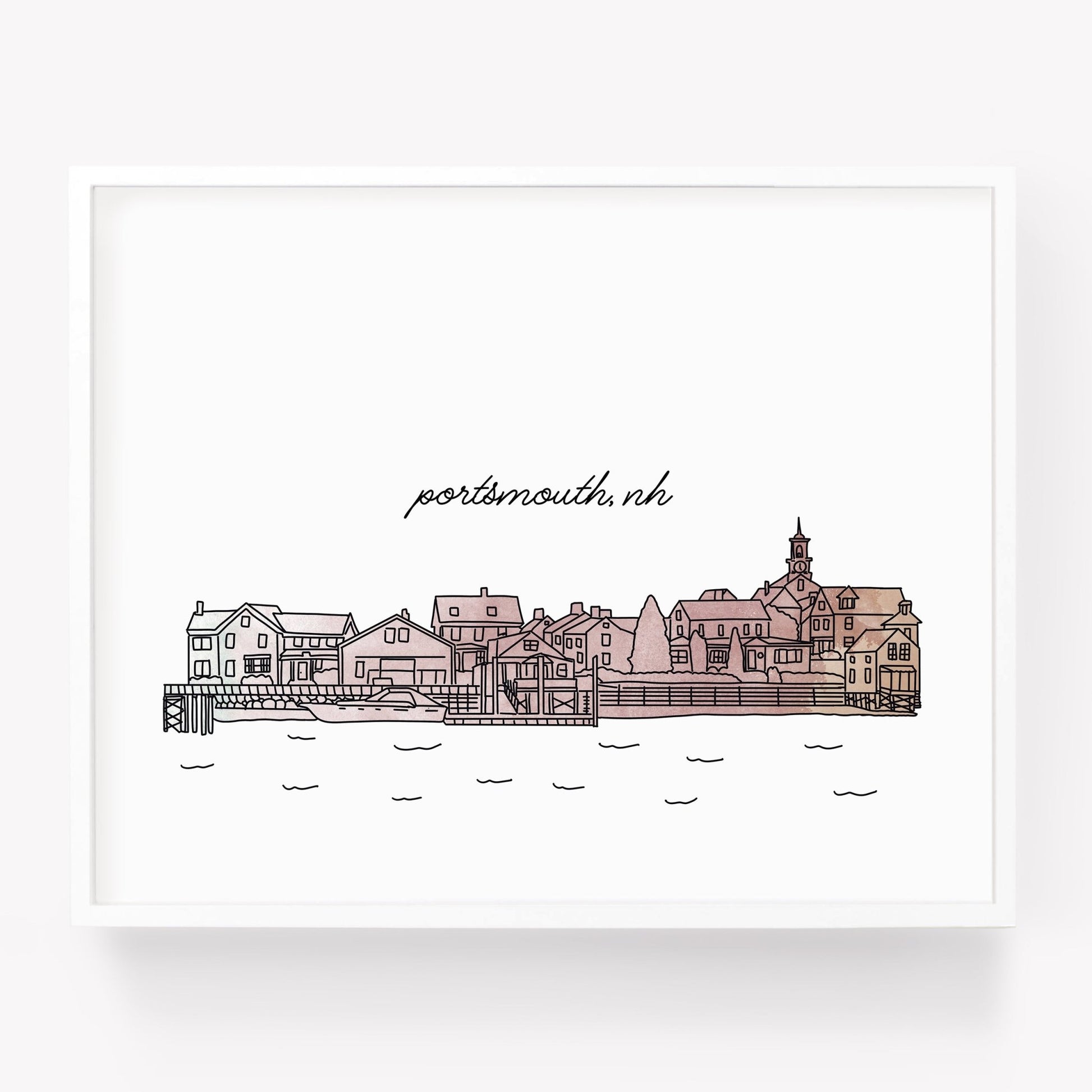 A city art print of a skyline drawing of Portsmouth New Hampshire - Sparks House Co