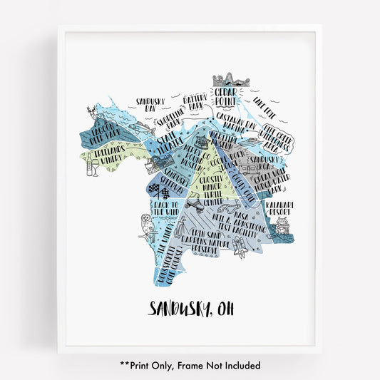 An illustrated map of Sandusky OH, as a print - Sparks House Co