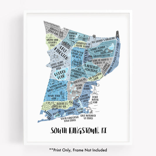 An illustrated map of South Kingstown RI, as a print - Sparks House Co