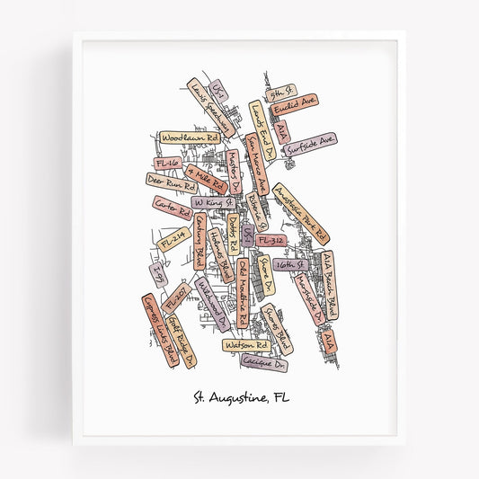 A hand-drawn street map art print of St. Augustine Florida - Sparks House Co