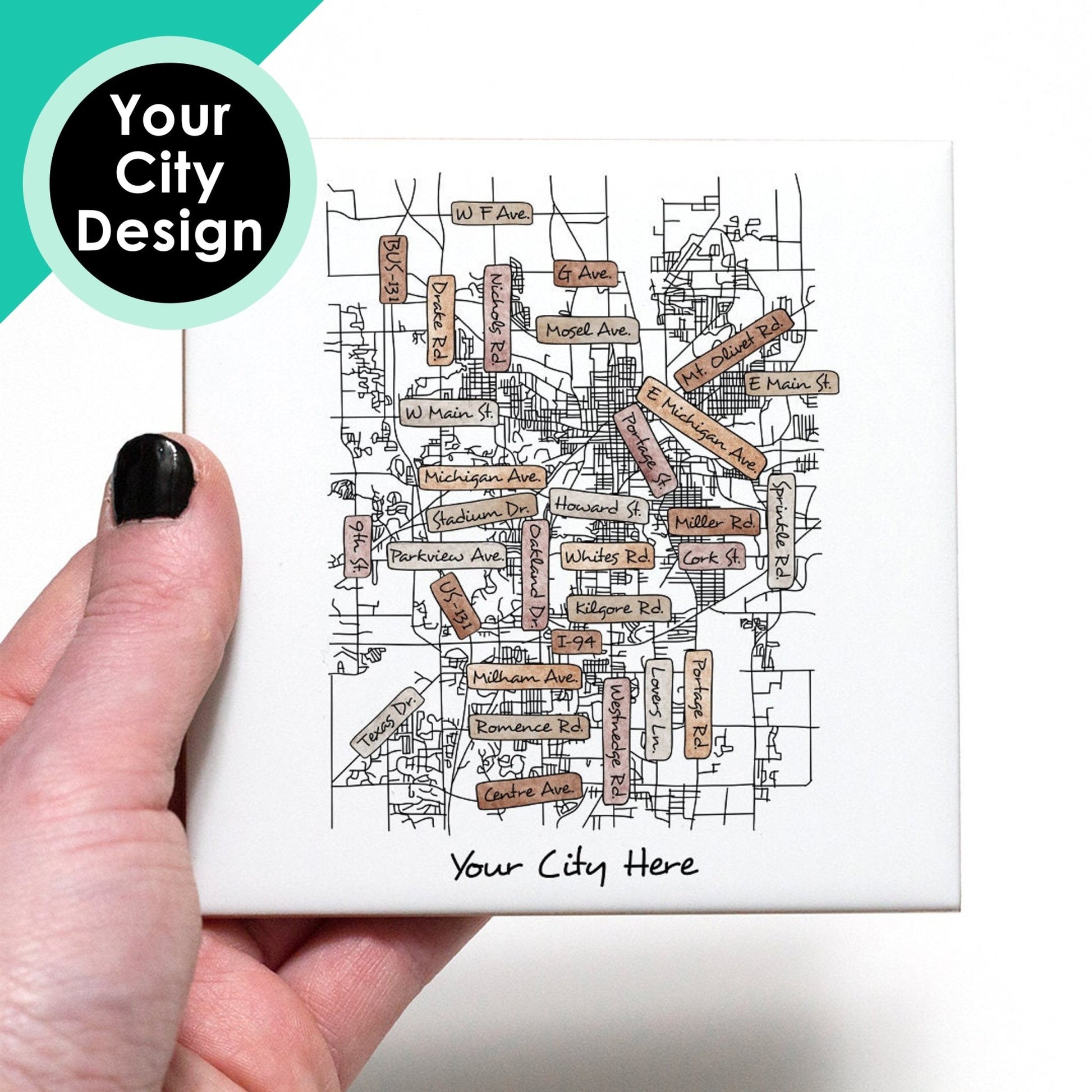 Custom Street Map Coasters - City Map Souvenir of Your Hometown (Set of 4)