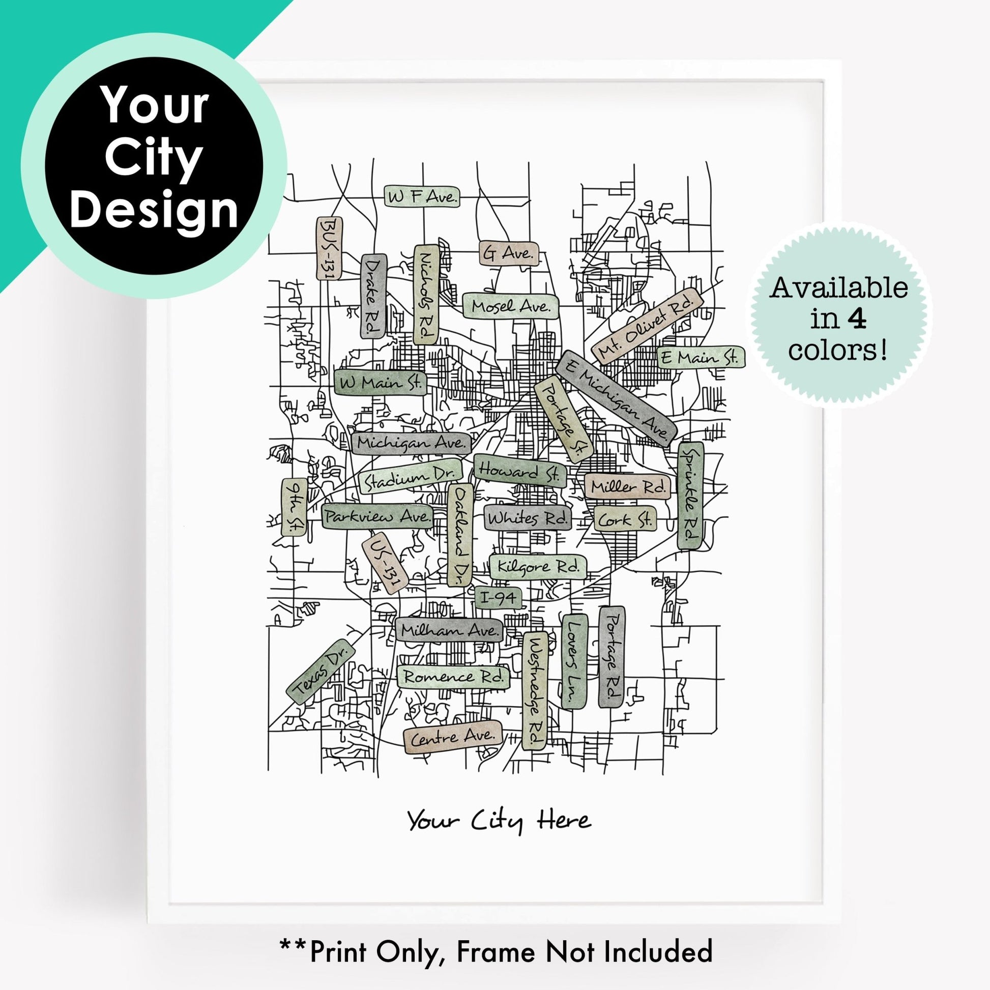 Custom Street Map Print - City Map Souvenir of Your Hometown