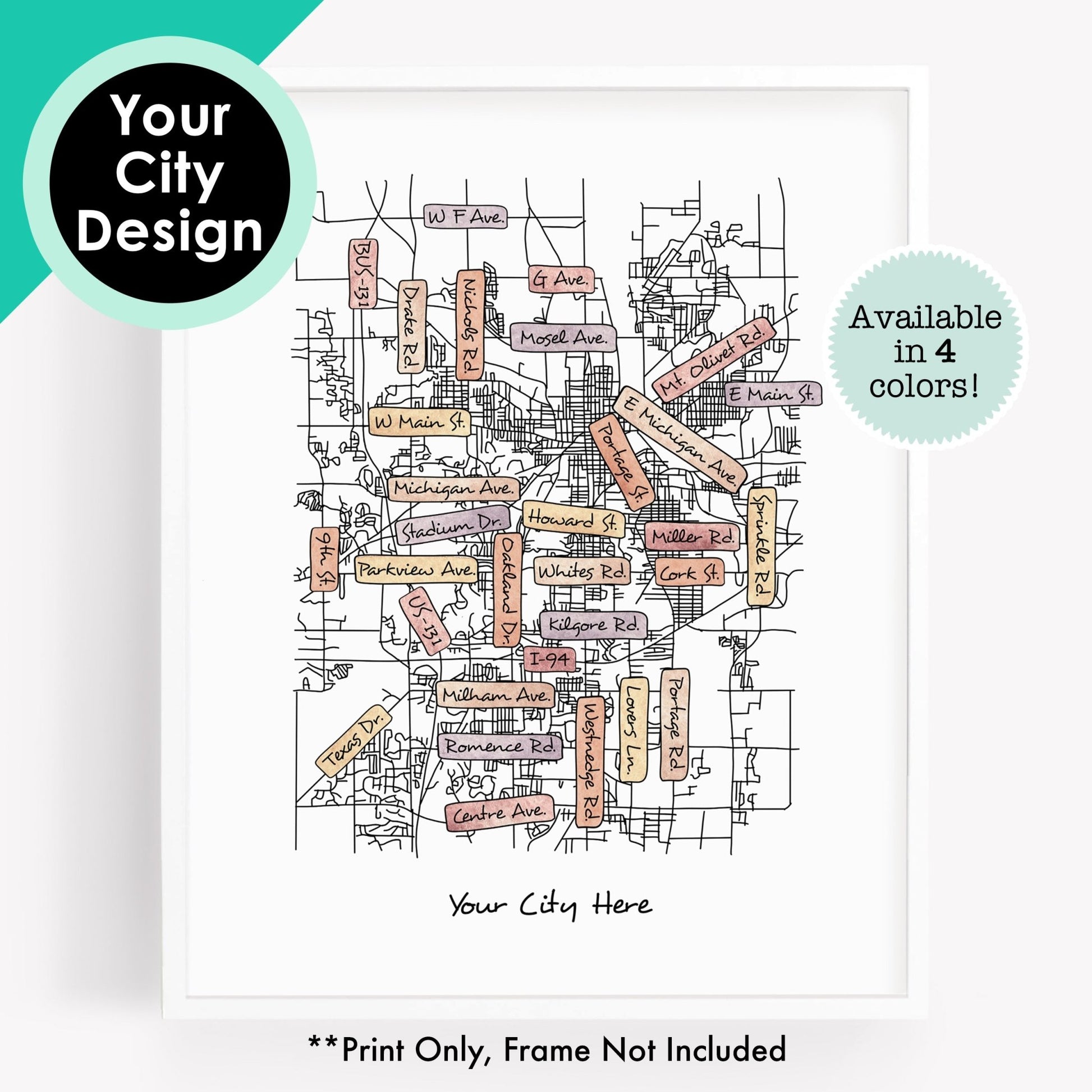 Custom Street Map Print - City Map Souvenir of Your Hometown