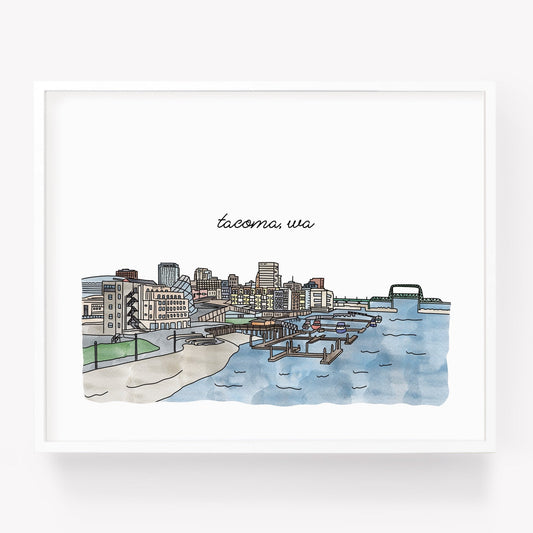 A city art print of a skyline drawing of Tacoma Washington - Sparks House Co
