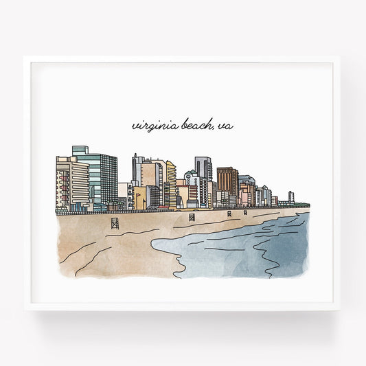 A city art print of a skyline drawing of Virginia Beach VA - Sparks House Co