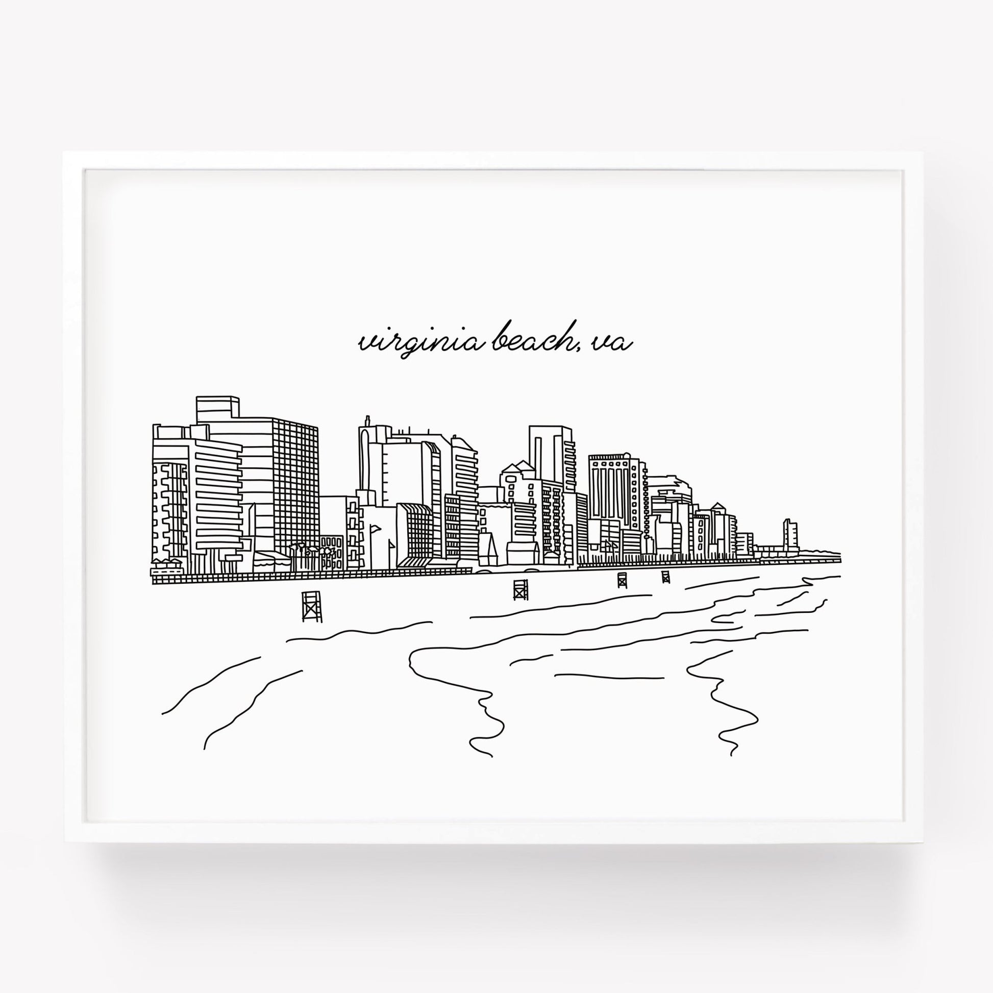 A city art print of a skyline drawing of Virginia Beach VA - Sparks House Co